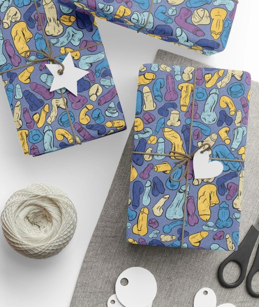 Wrapping paper with drawn penis pattern
