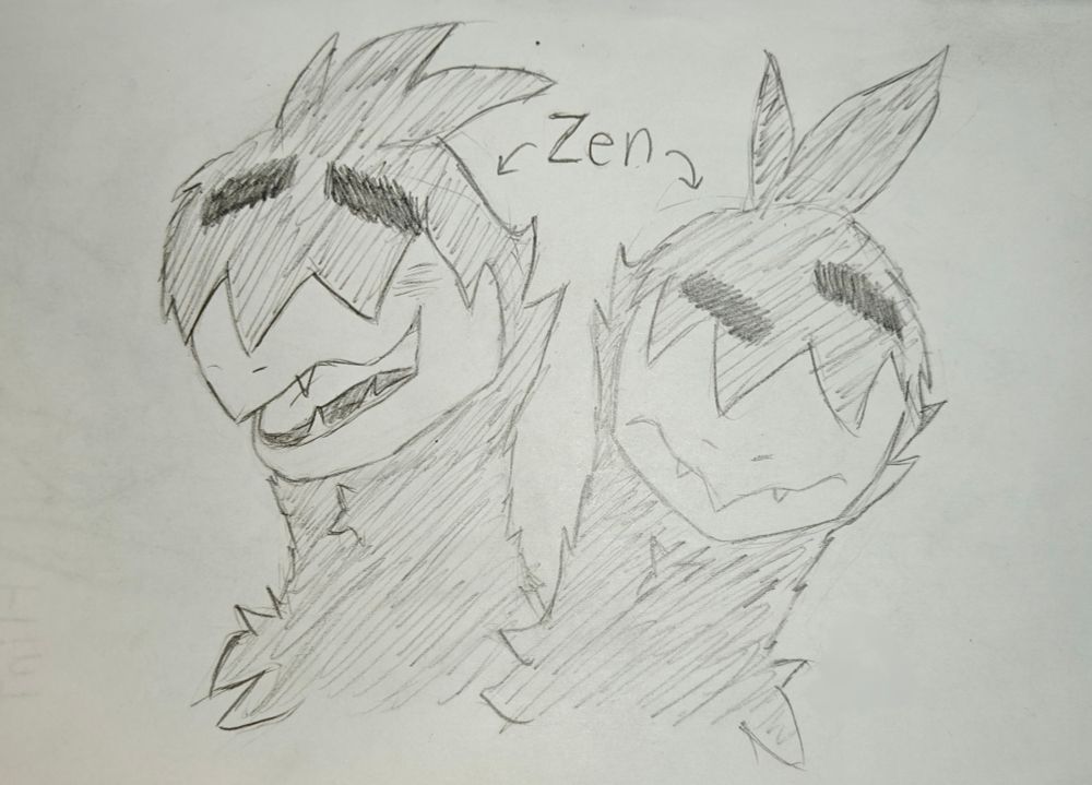 Zen is a recently evolved zweilous who is having a rough time getting used to having two heads. Even though he is technically two people now, he prefers being referred to as a singular person - that's why both of him use the same name. The right head does most of the talking, while the left one mostly does mental tasks.

Cleff and the others helped him decide to finally evolve and were there for him anytime he had any issue. Because of that he might have developed a bit of a crush on them though...