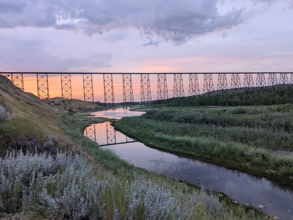 The Lethbridge Viaduct at sunset.
https://en.wikipedia.org/wiki/Lethbridge_Viaduct