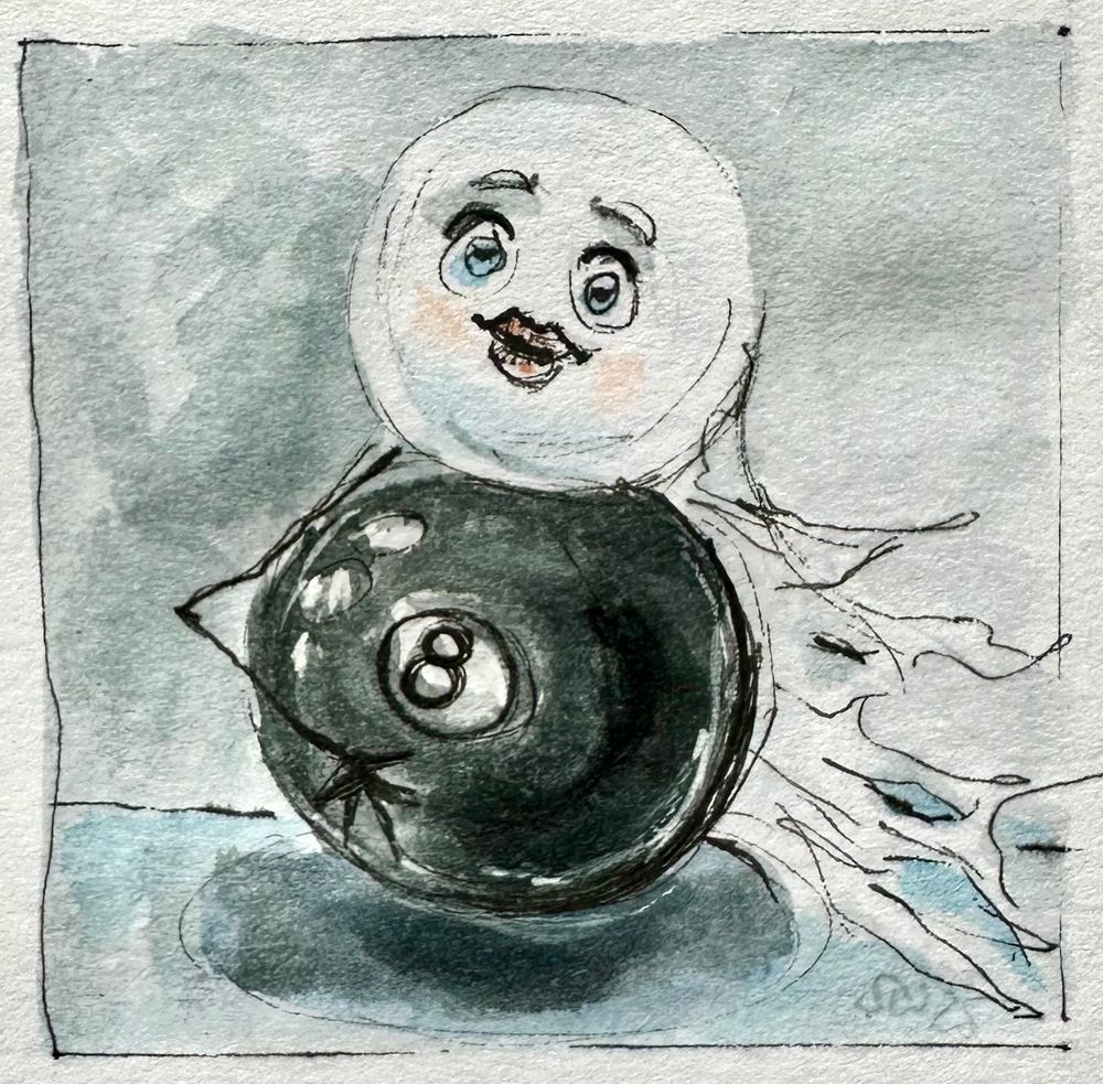 Billiard black eight ball and a Ghostie behind it