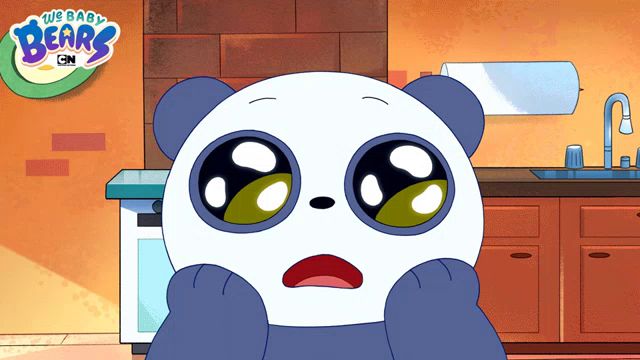 a cartoon of a panda bear with the words " we baby bears " on the bottom