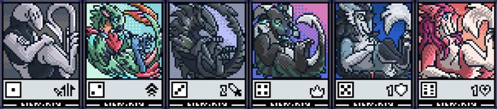 Pixel art cards of some of my characters
