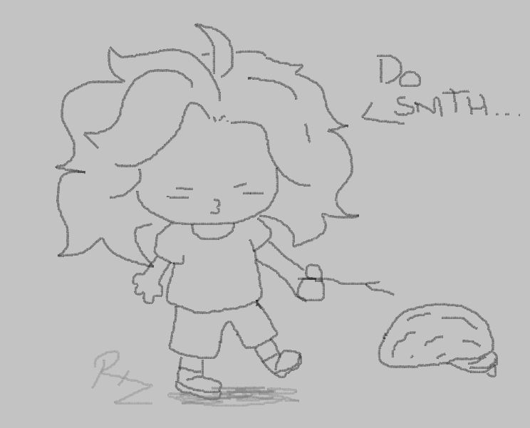 MS paint doodle of Riley poking a brain with the caption "Do smth".