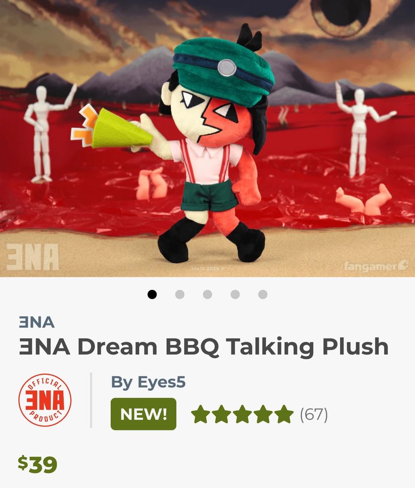 ENA Dream BBQ Talking Plush for $39 USD on Fangamer