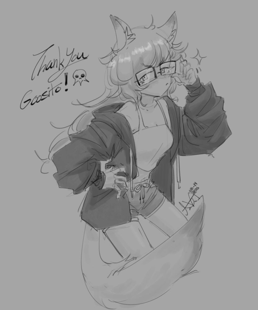 My wife's fox girl Fyl adjusting her glasses 