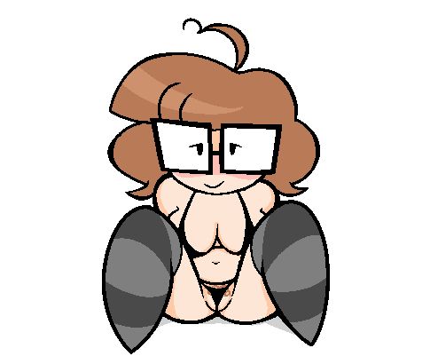 Hope wearing striped stockings, leaning back to show off her black bikini.