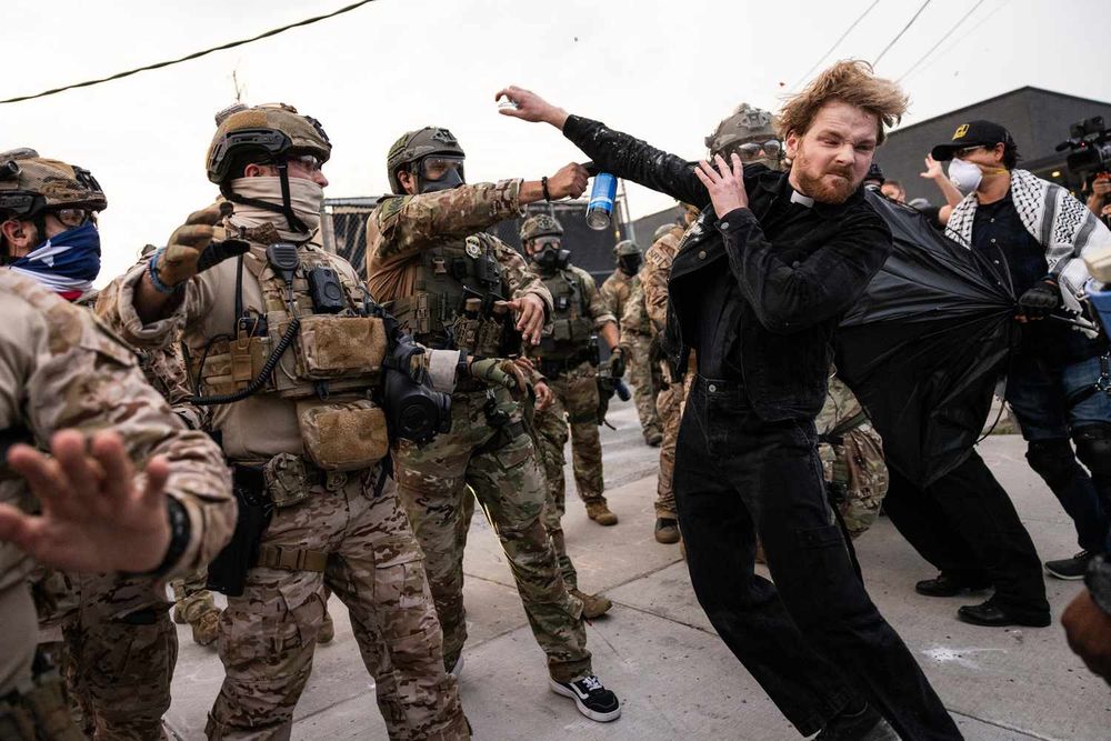 Pastor David Black is attacked by masked ICE agents dressed in camouflage. 