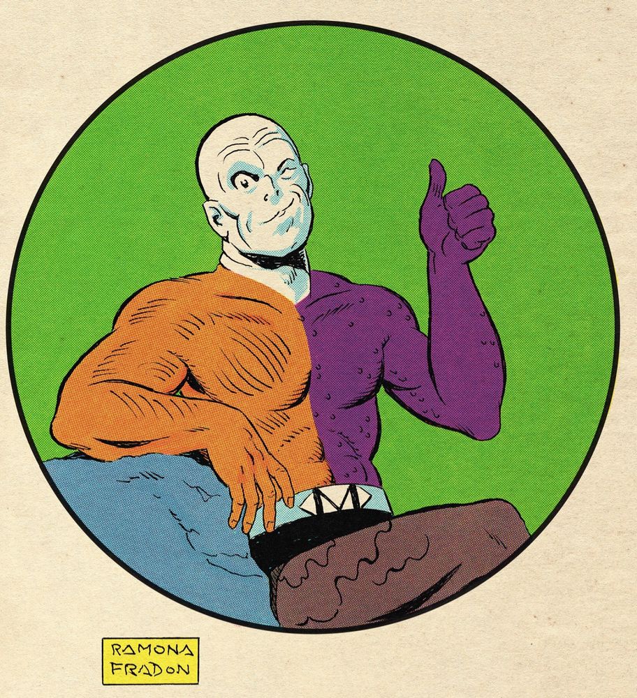 Ramona Fradon Metamorpho drawing, he’s winking and giving us a thumbs-up