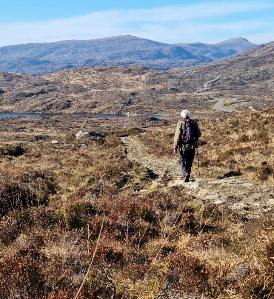 Alan walking the old Postman's Path on the Isle of Harris in Scotland. 
