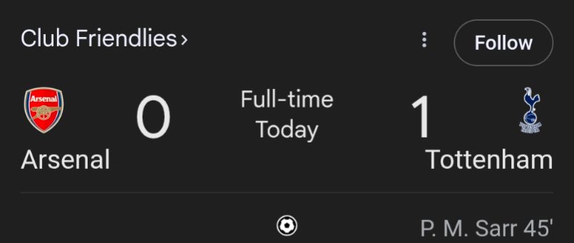 Tottenham beat Arsenal in a club friendly today 1-0