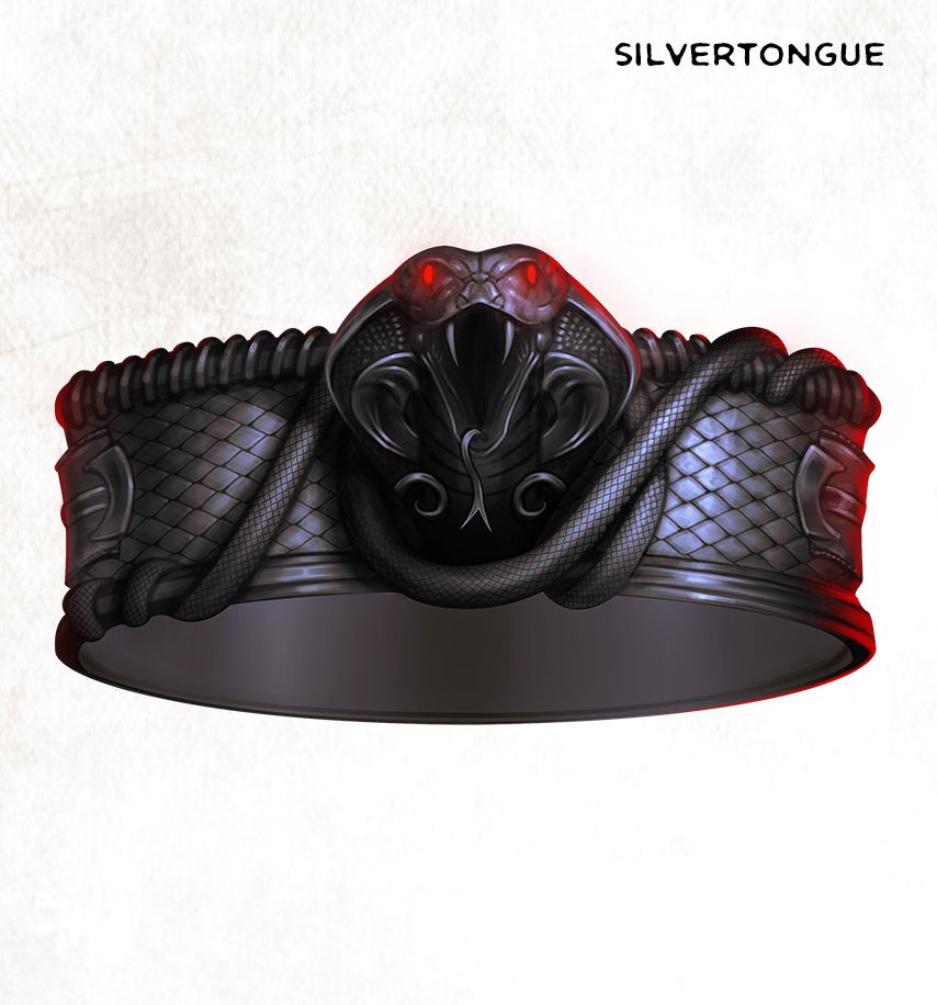 A scaled ring with a serpent's head - it gives an ominous red glow.