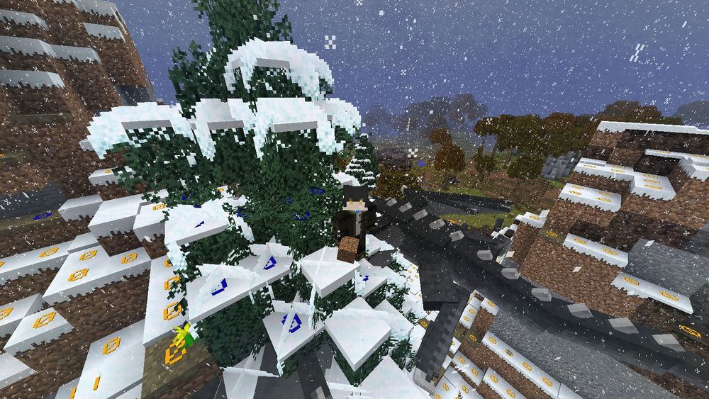 A dead dragon in a tree in Minecraft