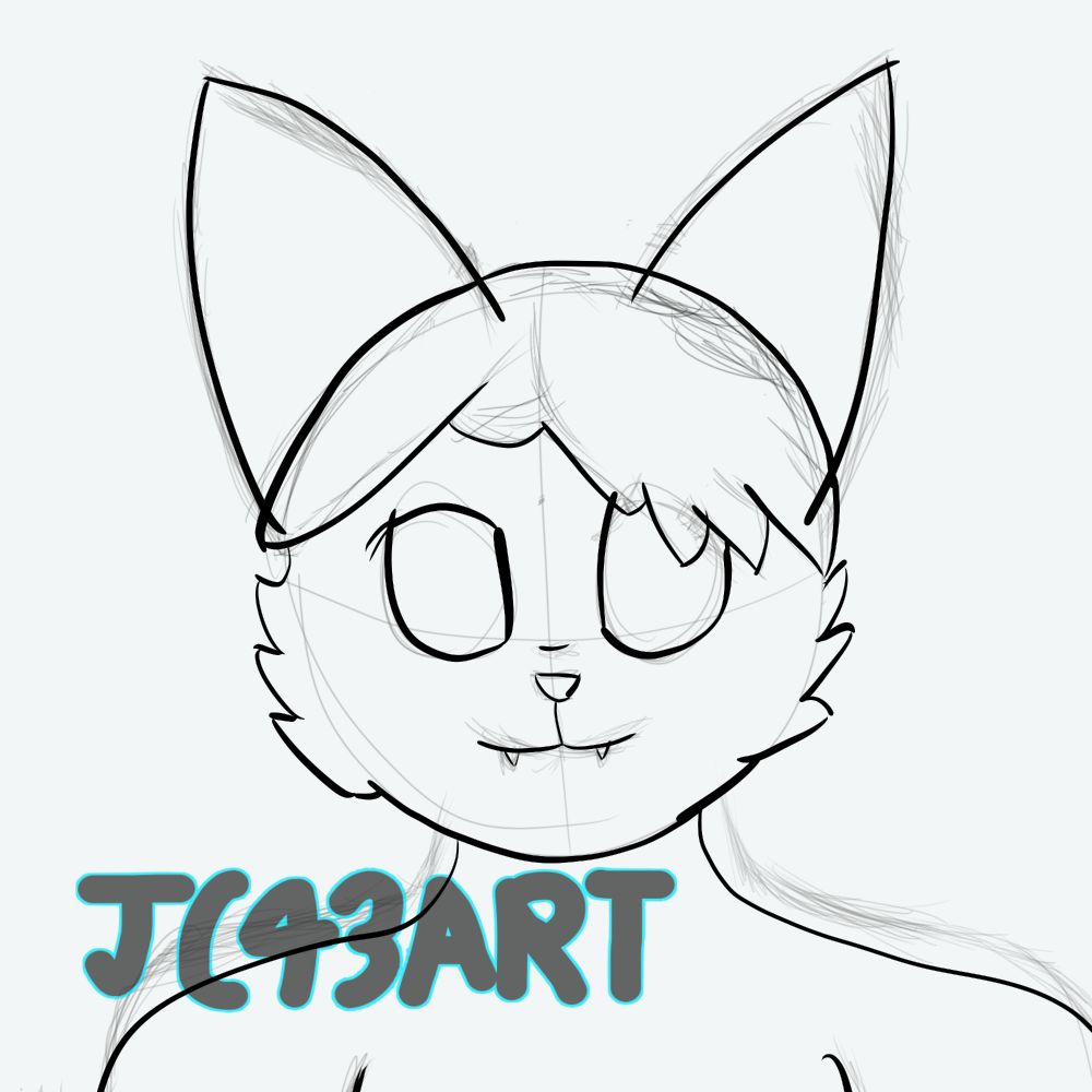 An unfished drawing of an anthro cat, only the outlines have been drawn in low detail