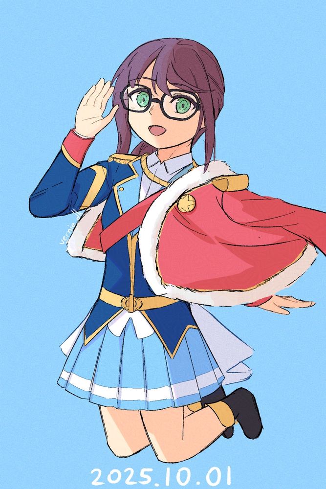 Hoshimi Junna from Revue Starlight in her revue outfit waving with her legs in the air