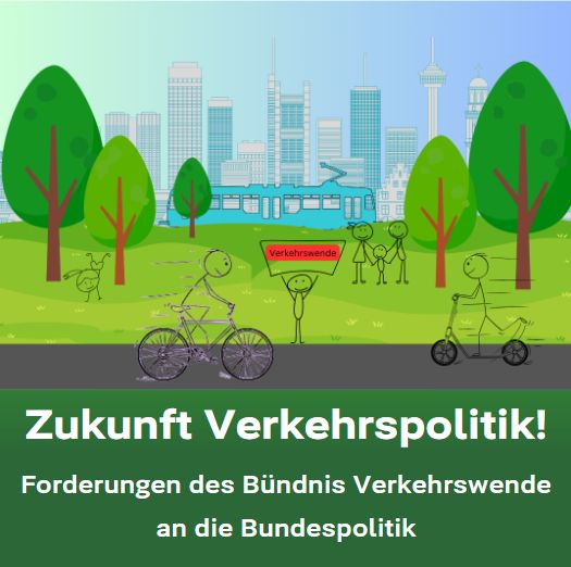 Bäume und Stadtansicht Frankfurt am Main mit Radfahrer, Rollerfahrer, Familie, Käfer, Straßenbahn