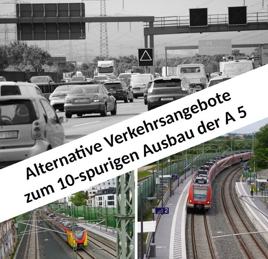 Autobahn und zwei Fotos mit Zügen