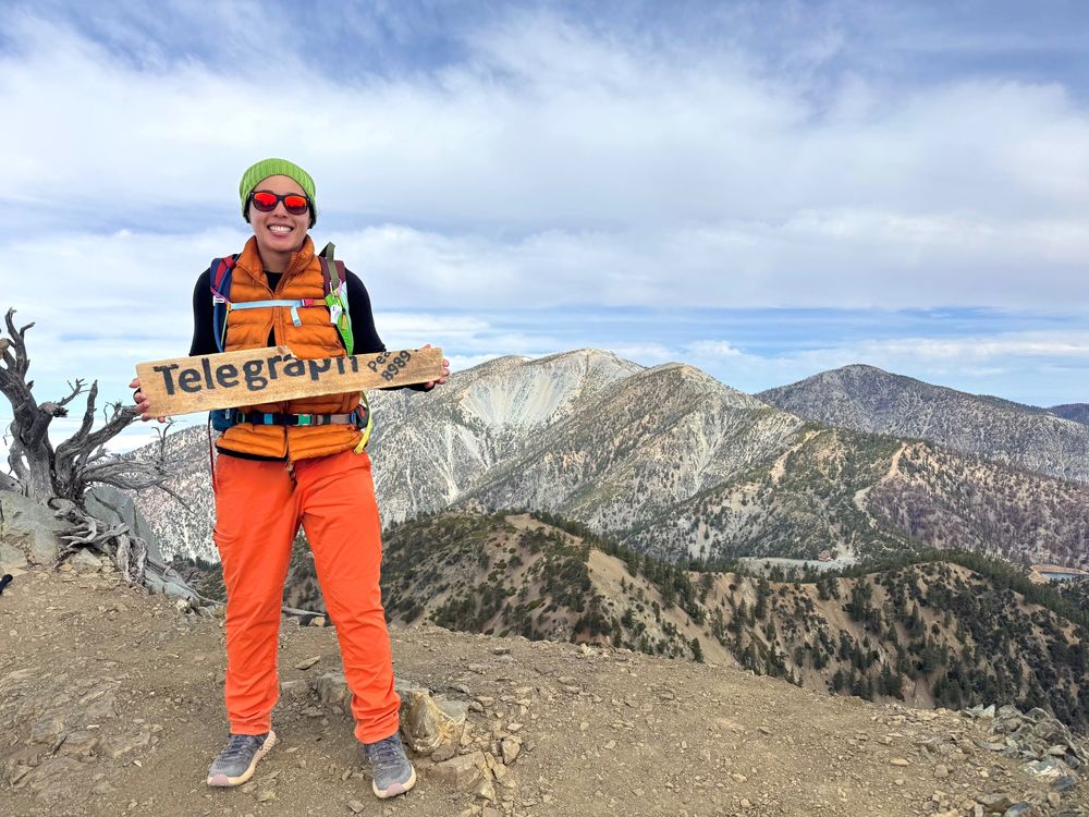 Me hiking a sign at Telegraph Peak