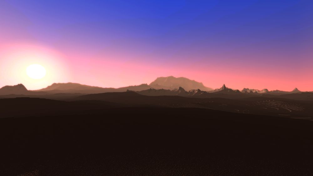 Blockworld desert with far-terrain 8 km clip.