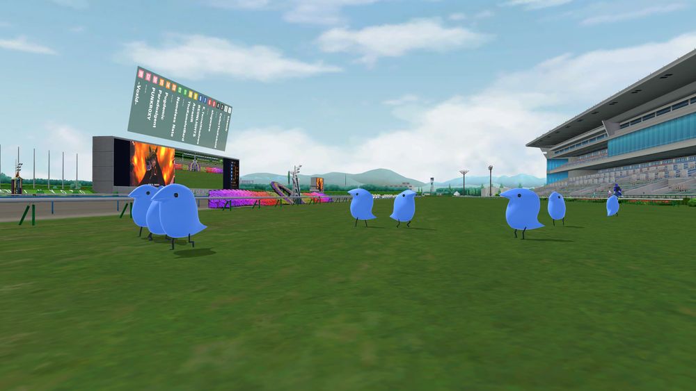 Wuglas models finishing an Uma Musume race.