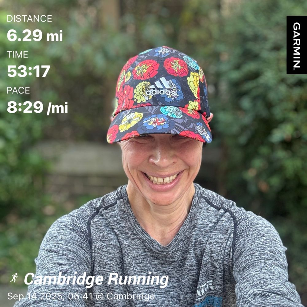 Running selfie with Garmin stats for 6.29 mile run. 