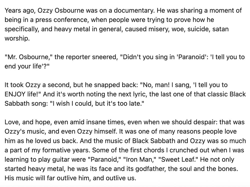 A tribute to Ozzy Osbourne, part 1.