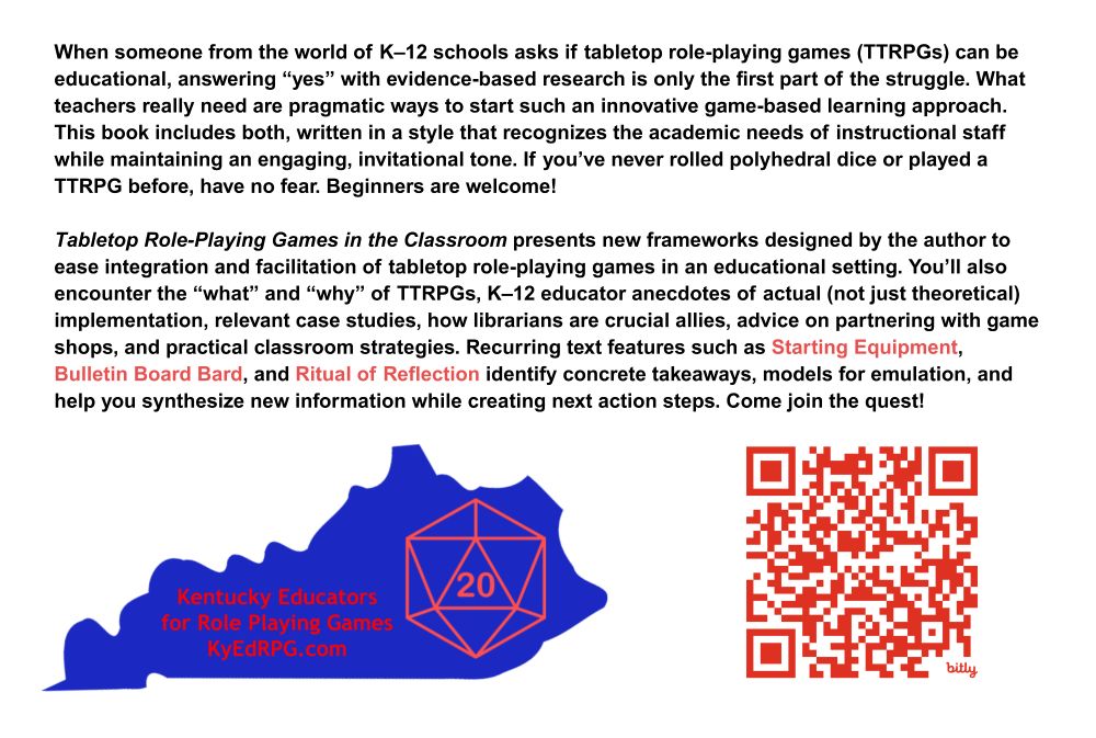 Blurb about "Tabletop Role-Playing Games in the Classroom."