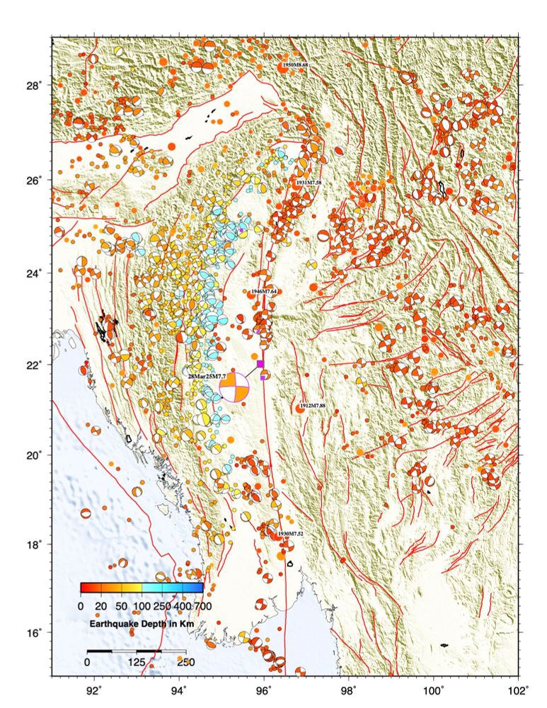 Seismicity map of the Myanmar area generated by Jascha Polet using GMT and a myriad of earthquake catalogs