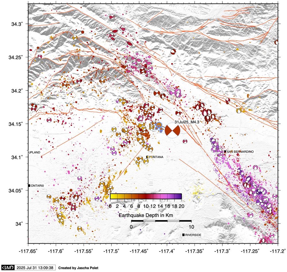 Seismicity map of area near Fontana and Rialto.