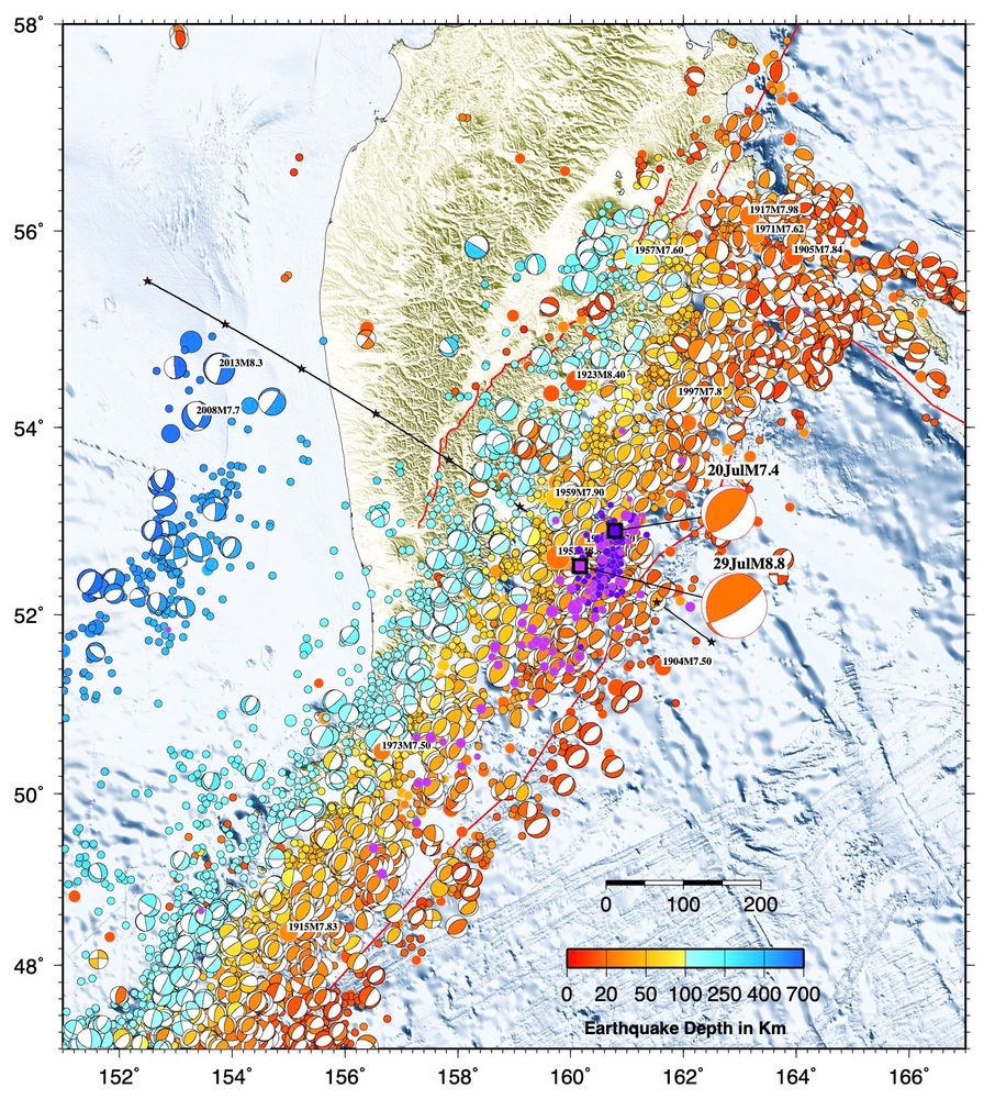 Map of historical seismicity for Kamchatka earthquake 