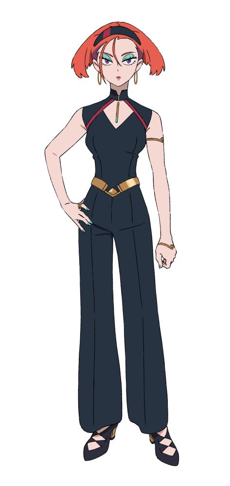 Annqi from Mobile Suit Gundam GQuuuuuuux. she is an anime woman in heavy makeup with a red bob