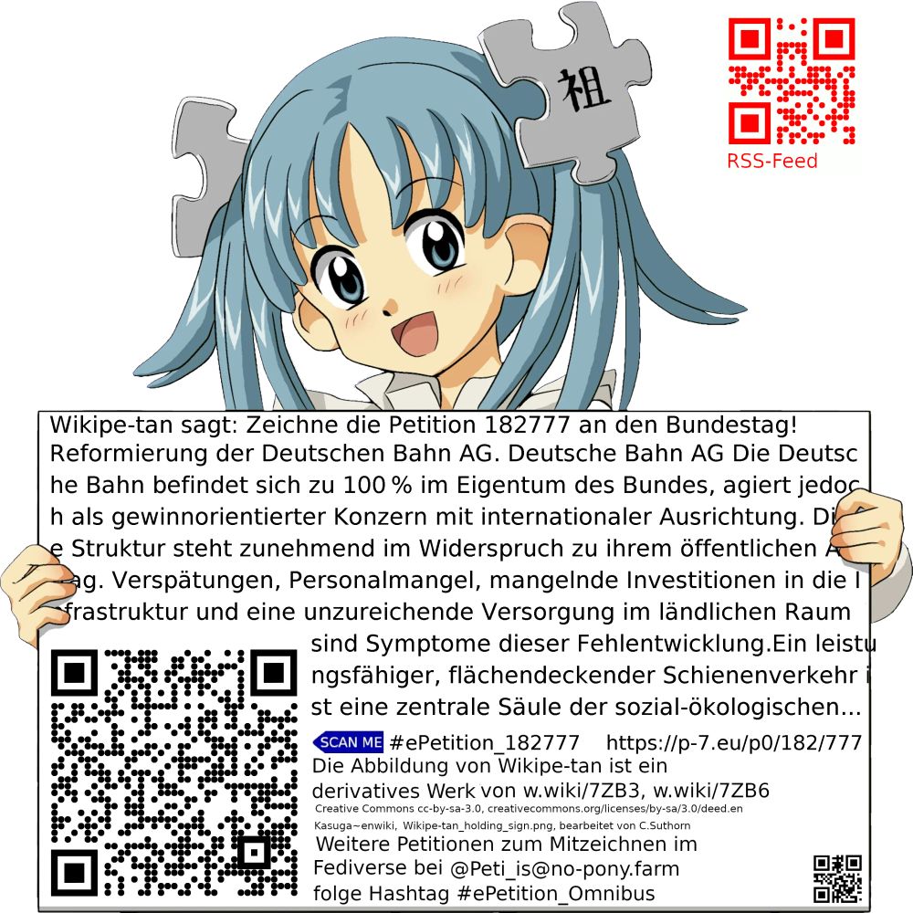 Sharepic zur Petition 182777 für Toots, Posts, Chats, Poster, Banner, Flyer, T-Shirts, Tassen mit QR-Code, der direkt zur Mitzeichnen-Seite des Bundestags oder dem Login der Bundestags-Petitionsseite führt