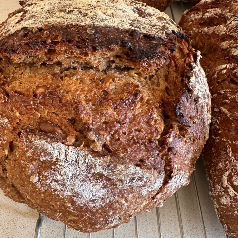 A baked hard sourdough with an ‘ear’