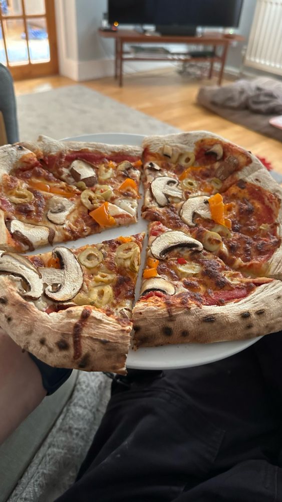 Sliced sourdough pizza on a plate 
