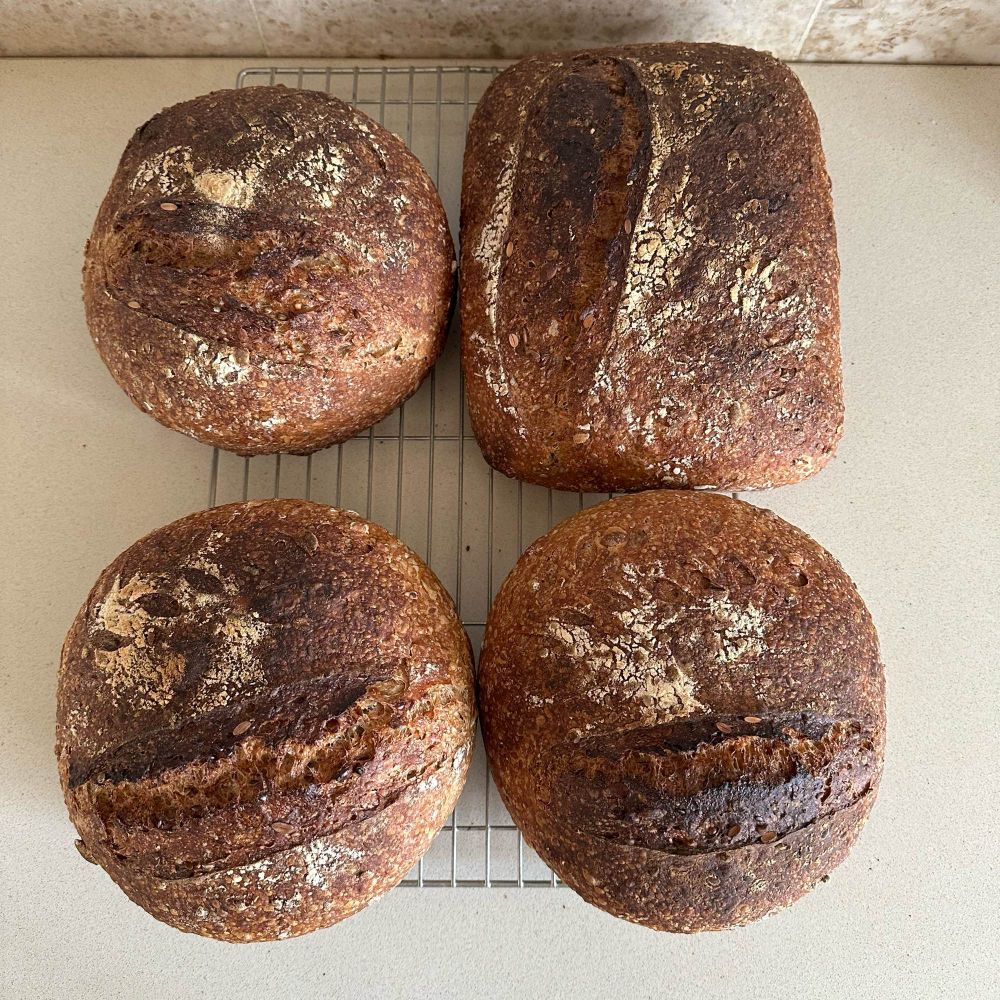 4 loaves of Crusty seeded sourdough 