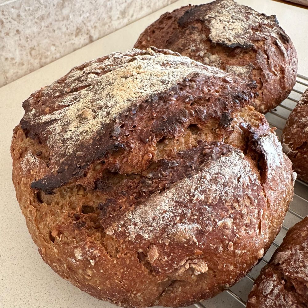 A baked hard sourdough with an ‘ear’