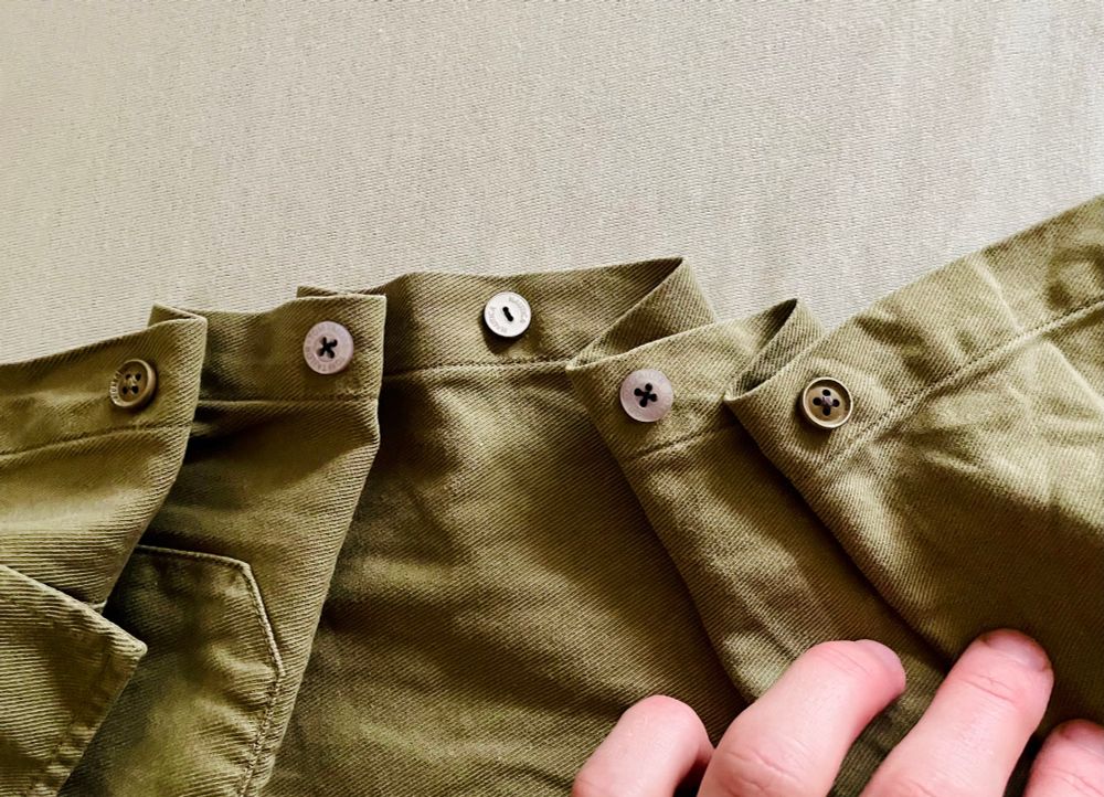 Shirt showing replaced buttons. 