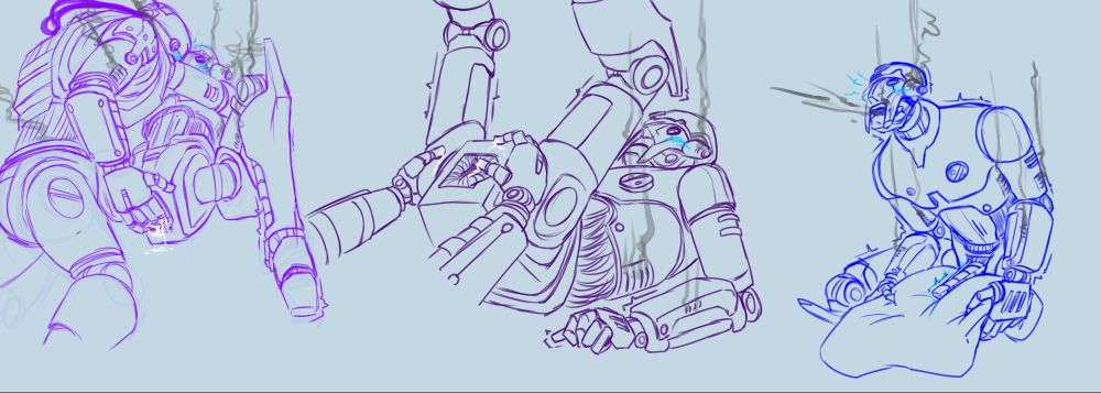 Variety of Huyang and SM-33 sketches of SM-33 fingering/thumbing Huyang's port. Last one is Huyang humping a pillow and orgasming, dw about it