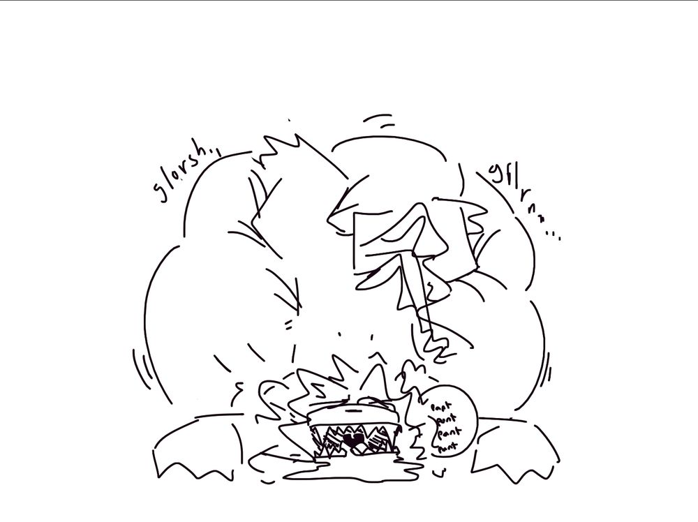 The same scenario as the last image except the prey has digested and now the belly is rounded out and soft.