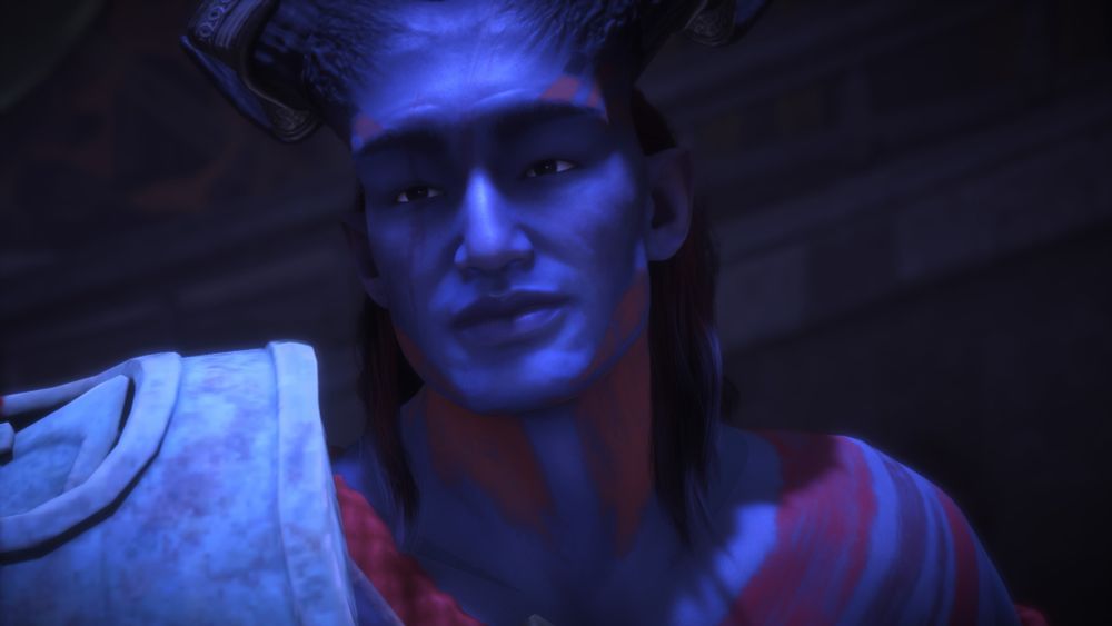 Screenshot of a Qunari Rook from dragon age veilguard 