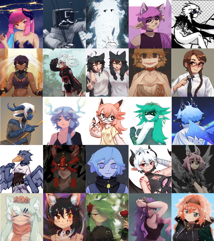 25 drawings in one picture. they were done for the artfight event