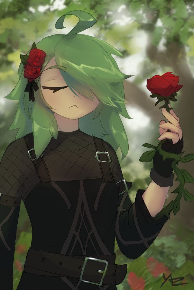 yuikannon's OC rea winding a rose branch around her arm magically