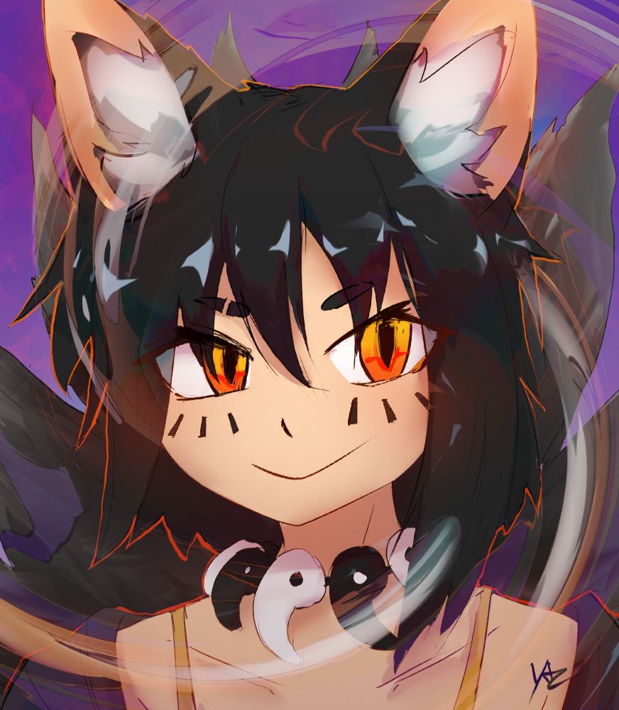 a bust drawing of gecko's OC kyubei. an illusion kitsune girl
