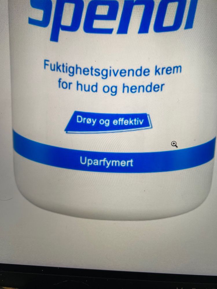 Bilde av en flaske med spenol, med teksten «Drøy, effektiv og uparfymert»