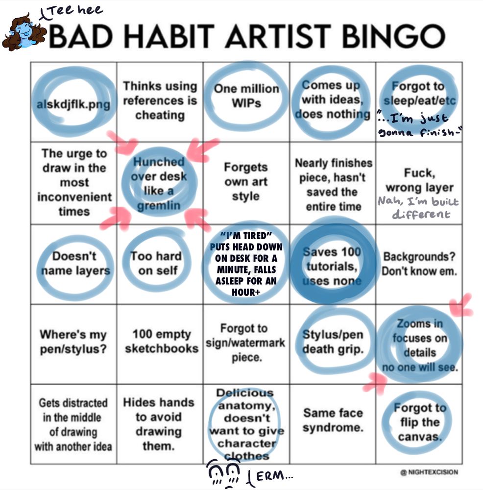 Artist Bingo sheet