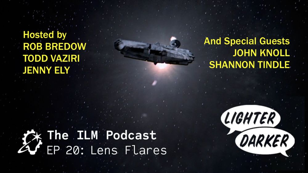A graphic promoting the special Lens Flare episode of Lighter Darker, the ILM podcast