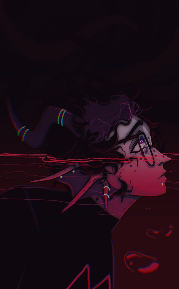 Character Eridan Ampora from Homestuck looking up into a void coming out of water or something I don’t fucking know 