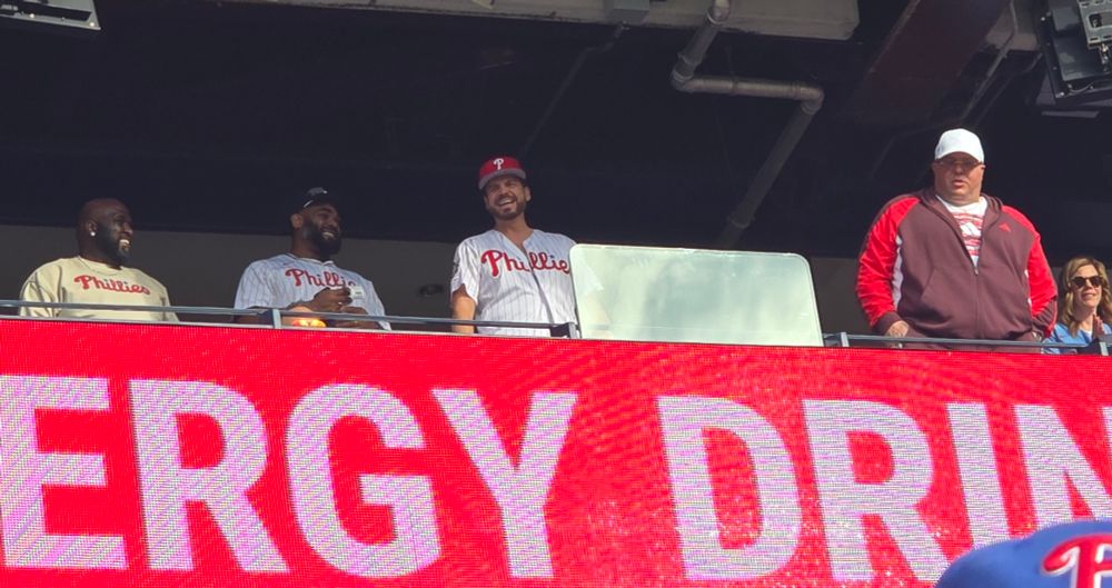 Brandon Graham and Big Dom enjoying an Opening Day Schwarbomb