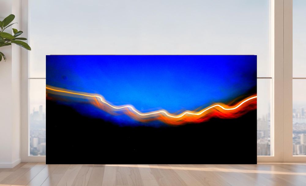 It's basically a narrow beam of pure light energy created by the sun between day and night along a treeline. On canvas 24x48