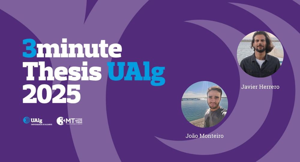 3minute thesis presentation promoted by UAlg will have two of CCMAR's students taking up the challenge. 
Their presentations will take place on 𝗦𝗮𝘁𝘂𝗿𝗱𝗮𝘆, 𝗔𝗽𝗿𝗶𝗹 𝟱, at the Complexo Pedagógico do 𝗖𝗮𝗺𝗽𝘂𝘀 𝗱𝗮 𝗣𝗲𝗻𝗵𝗮:
📌 Javier Jimenez Herrero (14h55) – Golden tides: monitoring, modelling, and predicting beach accumulations and carbon fluxes
📌 João Monteiro (15h25) – A Extinção da Pesca do Caranguejo