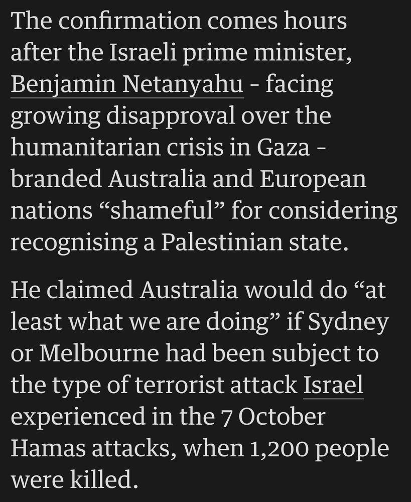 Quote from Israeli dickhead PM saying we would treat people outside of Sydney and Melbourne like animals.
